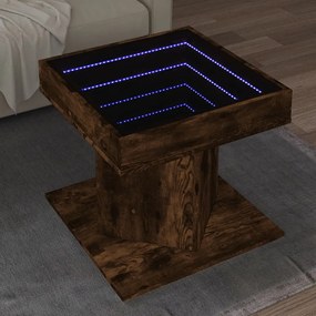 Füstös tölgy szerelt fa dohányzóasztal LED-del 50 x 50 x 45 cm