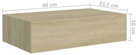 tölgyszínű MDF falra szerelhető fiókos polc 40 x 23,5 x 10 cm