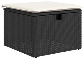 6 Részes Kert Kanapésor Párnával Fekete Poli Rattan, 2-Személyes Kert Kanapé Párnával Fekete Poli Rattan