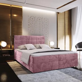 AKCIÓ Kárpitozott boxspring ágy GLORIEN VELVET 160x200 cm rózsaszín II. osztály