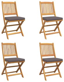 vidaXL Összecsukható szék 4 pcs Szürke 49 x 57.5 x 92cm Tömör akácfa