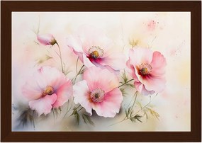 Poszter Keret Fa Akvarell Természet Rózsaszín Mezei Virágok Pipacsok 60x40