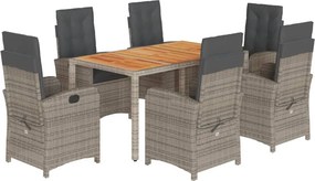 vidaXL 7 részes szürke polyrattan kerti étkezőgarnitúra párnával