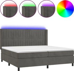 vidaXL sötétszürke bársony rugós és LED-es ágy matraccal 200x200 cm