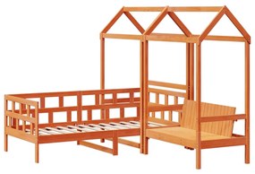 viaszbarna tömör fenyőfa kanapéágyszett tetővel 90 x 200 cm