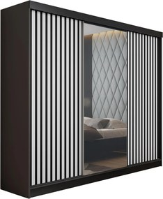 Malani 200 Tolóajtós Szekrény 200cm, Fekete-Fehér