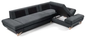 Kihúzható, jobbos L-alakú kárpitozott sarokkanapé tárolóval AVESTA, antracit