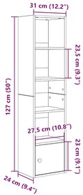 betonszürke szerelt fa könyvespolc 31x24x127 cm