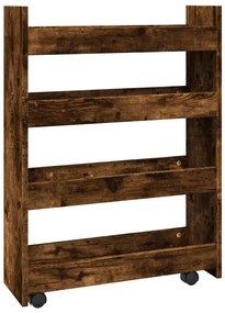 4 szintes füstös tölgy színű szerelt fa keskeny tárolókocsi