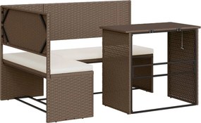 vidaXL L-alakú barna polyrattan kerti kanapé asztallal és párnákkal