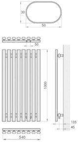 Regnis Lazur LA, fűtőelem 540x1000mm központi csatlakozással 50mm, 766W, fekete matt, LAZURLA/1000/540/D5/BLACK