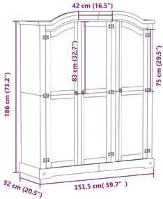 Corona tömör fenyőfa ruhásszekrény 151,5 x 52 x 186 cm