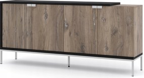 Komód Toledo 190 cm 4D fekete matt tölgy flagstaff fém lábak ezüst