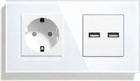 Elektromos aljzat 230V 2x Usb Üveg panel 16A Modern design