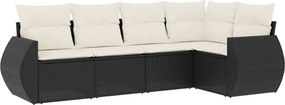 vidaXL 5 részes fekete polyrattan kerti kanapészett párnákkal