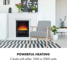 Klarstein Chamonix, elektromos kandalló, ventilátor, 2000 W, heti időzítő, távirányító, fehér