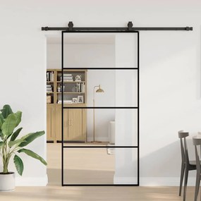 fekete ESG üveg tolóajtó fémszerelvény-szettel 102,5x205 cm