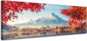 Vászonkép Színes levelek Város Hegy Víz 120x40 cm