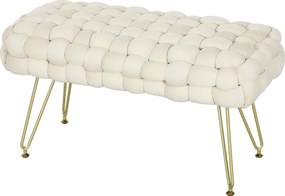 HOMCOM Kárpitozott Velúr Ágyvégi Pad Aranylábakkal és Párnázott Üléssel Előtérbe - Krém | Aosom