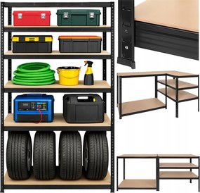 Fém tárolóállvány 4 polccal, fekete, 180 x 100 x 60 cm, 1000 kg