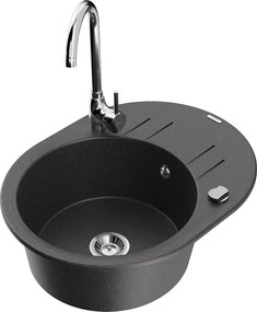 Mexen Kevin egymedencés gránit mosogató csepptálcával és Telma konyhai csapteleppel, fekete pöttyös - 6517-76-670200-00