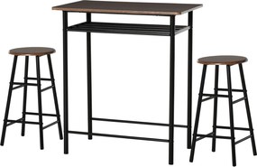 HOMCOM Bárasztal Szett 2 Bárszékkel Étkezőcsoport Konyhai Asztal Tárolópolccal Étkezőasztal Étkezőbe, Konyhába, Fekete | Aosom