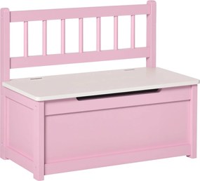 HOMCOM Gyermek Játék Tárolópad - Hátpárnával és Párnázott Fedéllel, 40 kg Kapacitás Játszószobákhoz, 60x30x50 cm, Rózsaszín és Fehér | Aosom