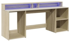 sonoma tölgy színű szerelt fa íróasztal LED-ekkel 200x55x91 cm