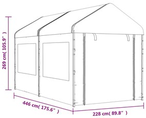 fehér polietilén pavilon tetővel 4,46 x 2,28 x 2,69 m