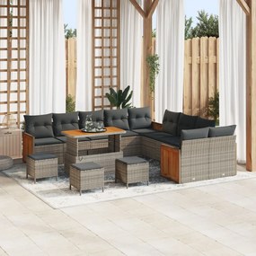 13 db-os kertkanapé szett párnákkal Szürke Poli Rattan Akác, 2 személyes kertkanapé párnákkal Szürke Poli Rattan, 3 db-os kert étkező szett párnákkal Szürke Poli Rattan Akác