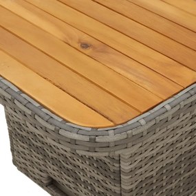 szürke polyrattan és akácfa kerti asztal 110 x 110 x 71 cm