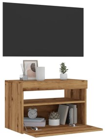kézműves tölgy szerelt fa TV-szekrény LED-ekkel 60x35x40 cm