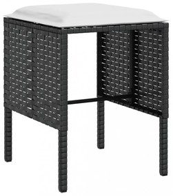5 személyes fekete polyrattan L-alakú kanapészett párnákkal