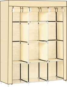 HOMCOM Szövet Szekrény, Ruhatartó Rúdakkal, 8 Tiers, Összecsukható Szekrény, Hálószobai, Előszobai Használatra, Nem Szőtt Anyagból, Bézs, 125 x 43 x 1
