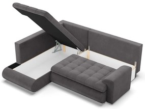 Tokio sarokkanapé, L alakú háttámlával, 2 ágyneműtartóval, kordbársony, baloldali, szürke