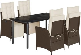vidaXL 5 részes barna polyrattan kerti étkezőgarnitúra párnákkal