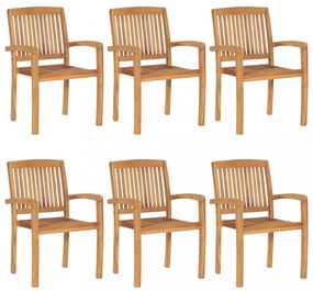 6 db rakásolható tömör tíkfa kerti szék párnákkal