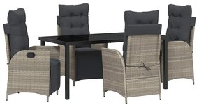 vidaXL Kert étkező szett párnával 5 pcs Világosszürke polirattan