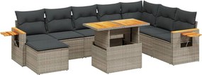 vidaXL 9 részes szürke polyrattan kerti ülőgarnitúra párnákkal