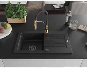 Mexen Pablo, 1 kamrás gránit mosogató 752x436x161 mm és Aster mosogató csaptelep, fekete, 6510-77-73450-57-B