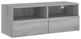 szürke sonoma színű szerelt fa fali TV-szekrény 80 x 30 x 30 cm