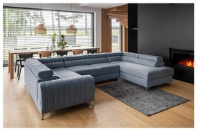 Kék kinyitható-tárolóhelyes sarokkanapé (jobb oldali-U alakú) Louis – ELTAP