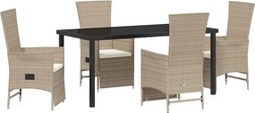vidaXL Kert étkező szett párnával 5 pcs Bézs polirattan