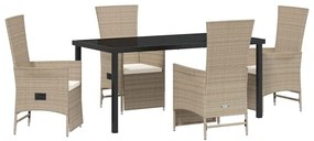vidaXL Kert étkező szett párnával 5 pcs Bézs polirattan