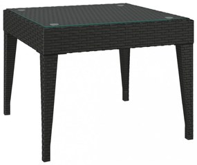 fekete polyrattan és edzett üveg kisasztal 50 x 50 x 38 cm