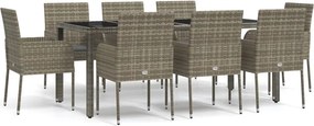 vidaXL 9 részes szürke polyrattan kerti étkezőgarnitúra párnával