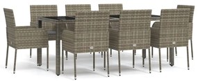 vidaXL 9 részes szürke polyrattan kerti étkezőgarnitúra párnával