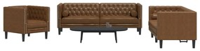 vidaXL 3 részes barna művelúr Chesterfield kanapészett hengerpárnákkal