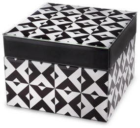 Vetrario design fekete-fehér pepita üveg ékszertartó doboz fekete béléssel 9x12x12cm