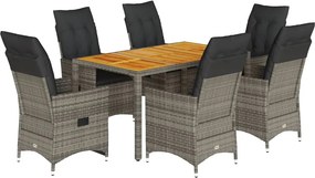 vidaXL 7 részes szürke polyrattan kerti étkezőgarnitúra párnával